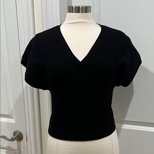 The reset R Label 100% WOOL Sweater V-Neck Short Sleeve Black Size Medium